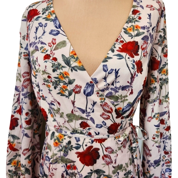 CHELSEA 28 Floral Print Wrap Midi Dress - Size 4 - Picture 4 of 12